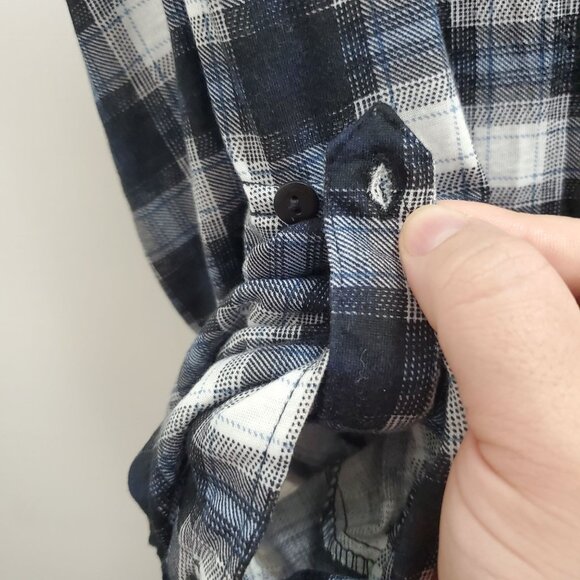 Eden‎ & Oliva Women's Navy White Plaid Roll Tab Belted Flannel Button Up Tunic M - Picture 7 of 11